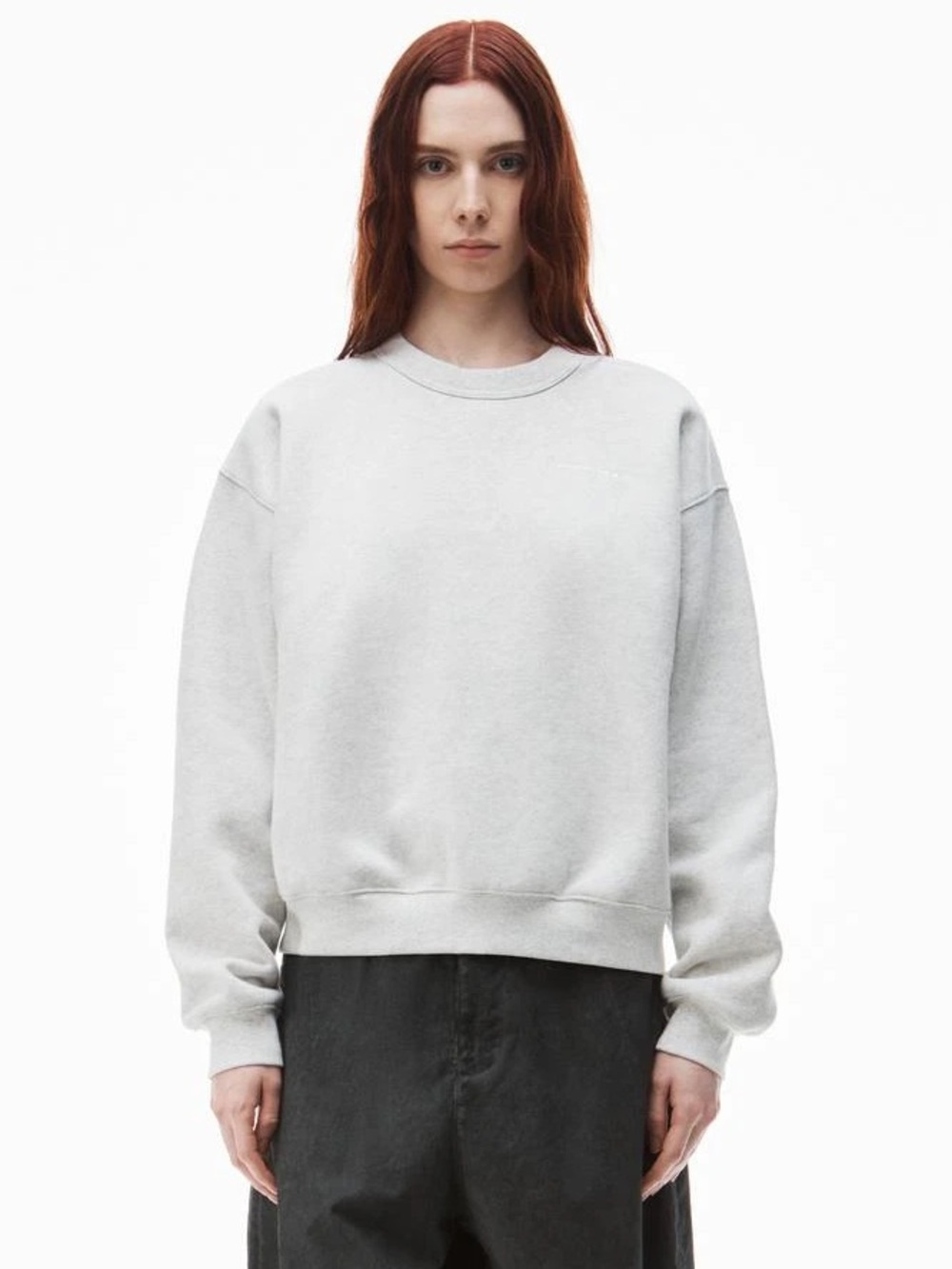 NWT Alexander Wang Dense Fleece Unisex Crewneck Sweatshirt Heather Grey XS